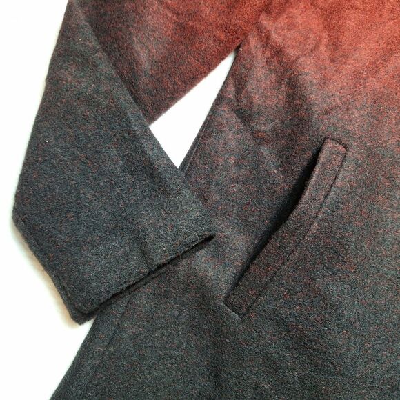 BB DAKOTA Wool Blend Cape Coat Womens Sz L Red Black Ombre Open Lagenlook L/S - Picture 8 of 9